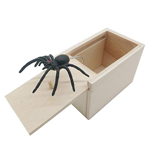 dé Spider Prank Scare Box，Wooden Surprise Box，Handmade Fun Practical Surprise Joke Boxes,Gags & Practical Joke Toys Halloween