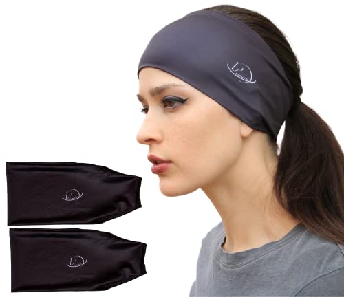 myMareCo Equestrian Headbands for Women, Under Riding Helmet Bands, Sportswear Wide Hair Wrap Suitable for Use with Bike Helmets, Yoga & Hiking(2 Pack Black)