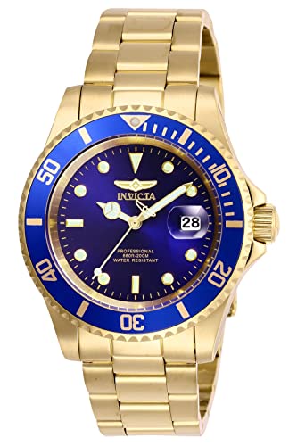 Invicta Men's Pro Diver Quartz Watch with Stainless Steel Strap, Gold/Blue, 20 (Model: 26974)