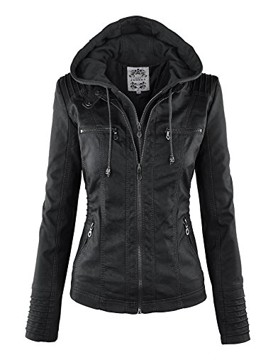 Made By Johnny MBJ WJC663 Womens Removable Hoodie Motorcyle Jacket M Black