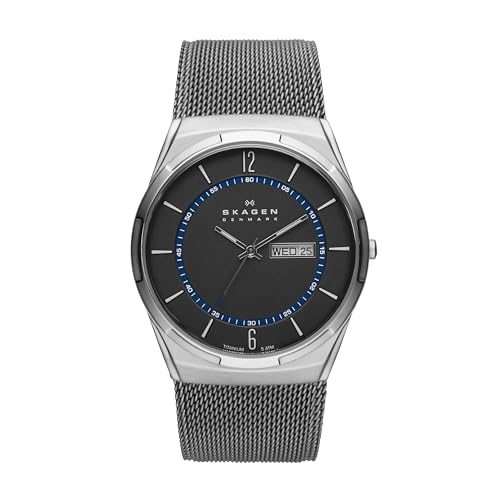 Skagen Men's Melbye Three-Hand Day Date Silver and Gray Titanium Mesh Band Watch (Model: SKW6078)