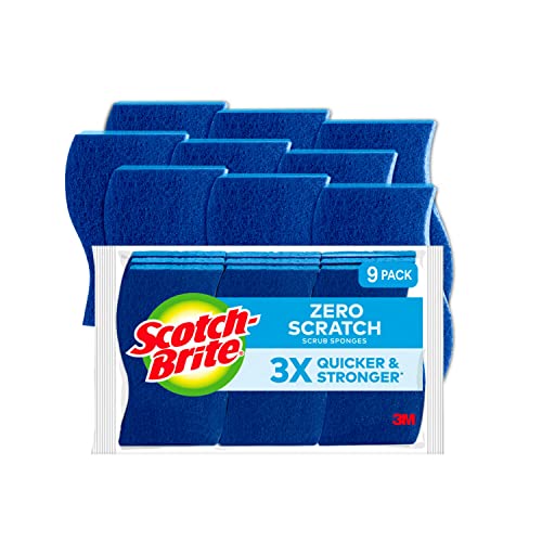 Scotch-Brite Zero Scratch Non-Scratch Scrub Sponges, For Washing Dishes and Cleaning Kitchen, 9 Scrub Sponges, Blue
