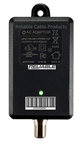 Reliable Cable Power Supply, High Efficiency OEM Replacement Wall Mount Coax Adapter for CATV Drop Amplifiers 12V 500mA (0.5A) with F-Type Connection, DoE Level VI Rated