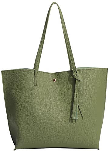 IBLUE Women Tote Bag Purse Large Faux Leather Shoulder Bag Tassel Satchel Handbags, D1059 (Grass green)
