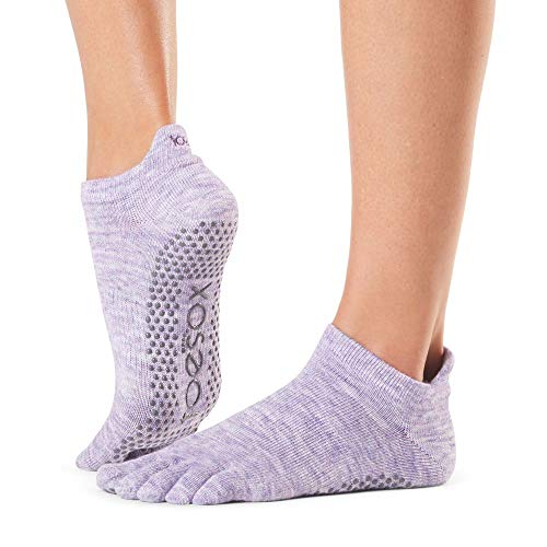 toesox Women's Low Rise Full Toe Grip Non-Slip for Ballet, Yoga, Pilates, Barre Toe Socks, Small, Heather Purple