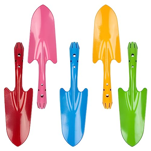 Mini Colorful Metal Hand Shovel, Trowel Set Garden Tools for Flower Soil Planting Digging Transplanting - Ideal Gardening Gift for Kids (Pack of 5)