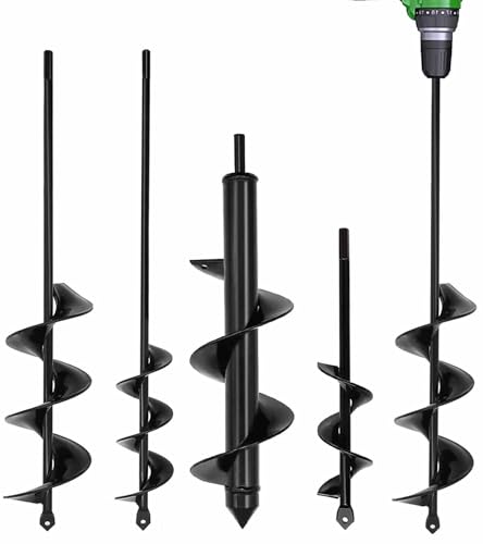 TCBWFY 4 Set Auger Drill Bit for Planting,Heavy Duty Garden Auger Spiral Drill Bit Bulb Planter Tool for Planting Bedding Plants,Universal for Cordless Drill(1.6'x9',1.6'x16.5',3'x16.5',3'x12')