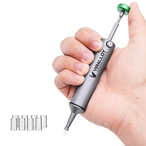 VIRALLOY Solder Sucker Tool No Clog Desoldering Pump Soldering Sucker Perfect Desoldering Tool for Solder Remover with Strong Suction, Heat Resistant Pinecil Nozzle for Smooth Solder Inrush