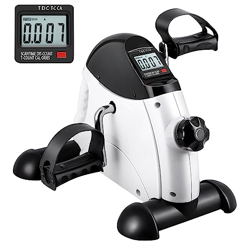 Mini Exercise Bike, AGM Under Desk Bike Pedal Exerciser Foot Cycle Arm & Leg Peddler Exerciser Machine with LCD Screen Displays (White)