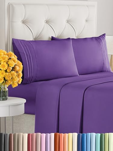Queen Size 4 Piece Sheet Set - Comfy Breathable & Cooling Sheets - Hotel Luxury Bed Sheets for Women & Men - Deep Pockets, Easy-Fit, Extra Soft & Wrinkle Free Sheets - Purple Oeko-Tex Bed Sheet Set