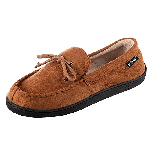 isotoner Men's Slippers, Microsuede Moccasin Indoor/Outdoor House Shoes with Cooling Memory Foam and Skid Resistance