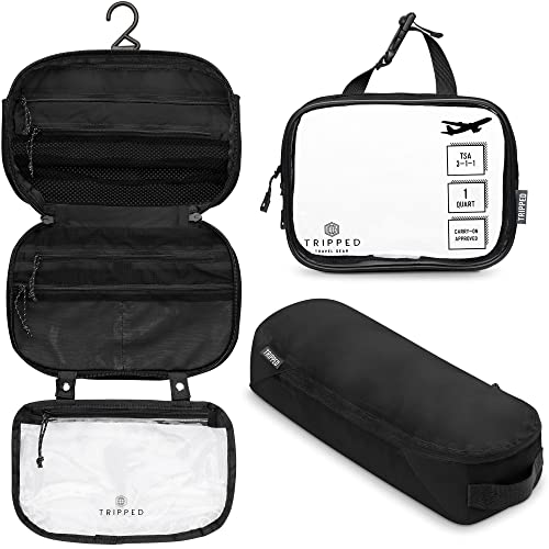 Toiletry Bag Kit Set: Hanging Travel Toiletry Bag + 311 TSA Cosmetic Liquid Bag + Ultralight Accessory Organizer Pouch (Black Ripstop)