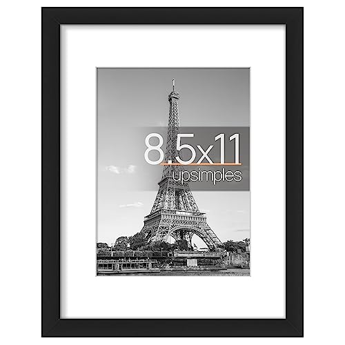 upsimples 8.5x11 Picture Frame, Display Pictures 6x8 with Mat or 8.5x11 Without Mat, Wall Hanging Photo Frame, Black, 1 Pack