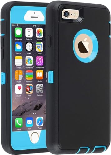 Compatible with iPhone 6/6s Case, 3 in 1 Built-in Screen Full Body Protector Phone Case, Shockproof TPU Hard PC Bumper Drop-Proof Shell for iPhone 6/6s 4.7' (Black/Blue)