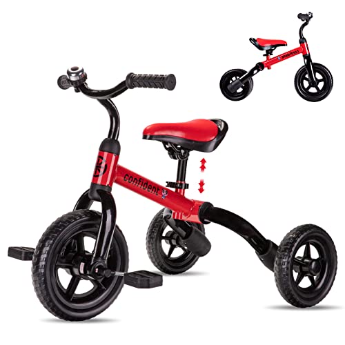 YGJT 3 in 1 Tricycle for Toddlers Age 2-5 Years Old, Folding Kids Balance Bike with Adjustable Seat and Removable Pedal, Toddler Bike Ride-on Toys for Infant, Gifts for Baby Boys Girls Birthday(Red)