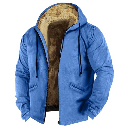 Men's Western Fleece Jacket Hoodies Winter Coats for Men Gift for Boyfriend Jackets for Boys Custom Sweatshirt Gel Top Coat Mens Jackets Casual Stylish（3-Blue,4X-Large）