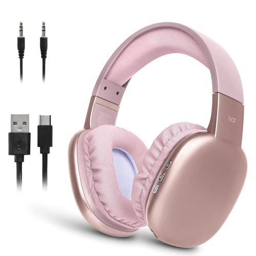 iJoy Ultra Wireless Headphones with Microphone- Rechargeable Over Ear Wireless Bluetooth Headphones with 10Hr Playtime, SD Slot, Backup Wire- Soft Cushion Wireless Headset with Mic (Pink)