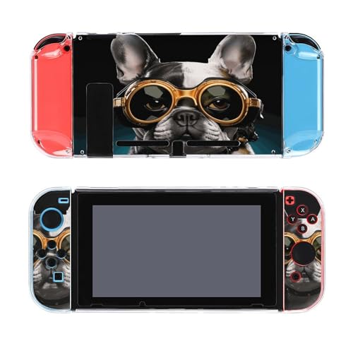 AoHanan French Bulldog Sunglass Switch Screen Protector Case Cover Full Accessories Switch Game Case Protection Skin for Switch Console and Joy-Cons