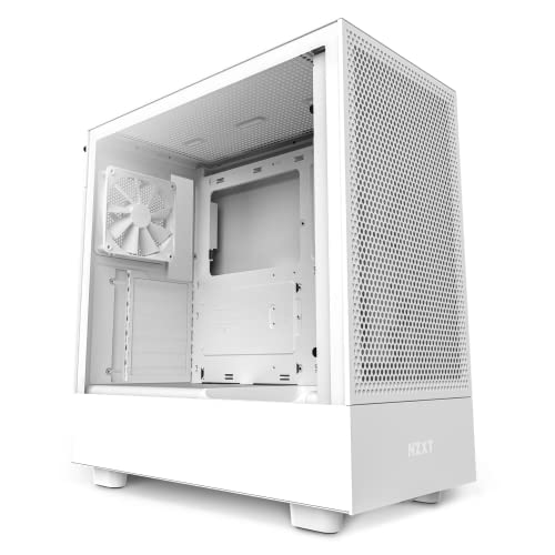 NZXT H5 Flow Compact ATX Mid-Tower PC Gaming Case – High Airflow Perforated Front and Tempered Glass Side Panel – Cable Management – 2 x 120mm Fans Included – 280mm Radiator Support – White