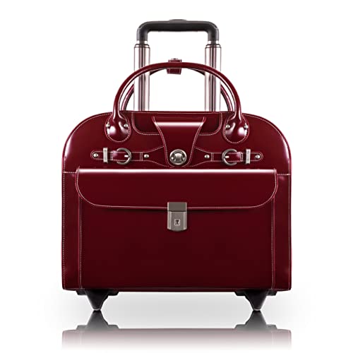 McKlein Edgebrook, Wheeled Ladies' Laptop Briefcase, Top Grain Cowhide Leather, Red (96316)