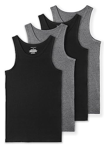 Comfneat Men's 4-Pack Big & Tall Tight Fit A-Shirts Tank Tops Sleeveless Undershirts Stretchy Cotton Spandex Base Layers (Black+Grey Melange 4-Pack, 4XL)