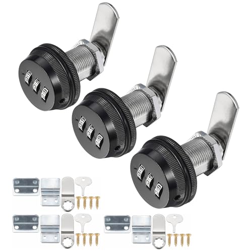 Kitmose 3 Pack Combination Cabinet Cam Lock Password Coded Lock with 1-1/8''Cylinder and Chrome Finish, Security Combi-Cam Locks for Cabinet Filing Drawer Mailbox (Black)