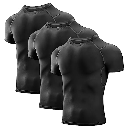 Niksa Men's Compression Shirts 3/5 Pack, Short Sleeve Athletic Compression Tops Cool Dry Workout T Shirt