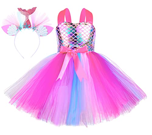 Tutu Dreams Christmas Gifts Pink Mermaid Dress for Girls with Headband Birthday Party