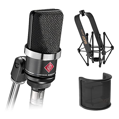 Neumann TLM-102 Large Diaphragm Studio Condenser Microphone (Black) with Suspension Shockmount & Pop Filter
