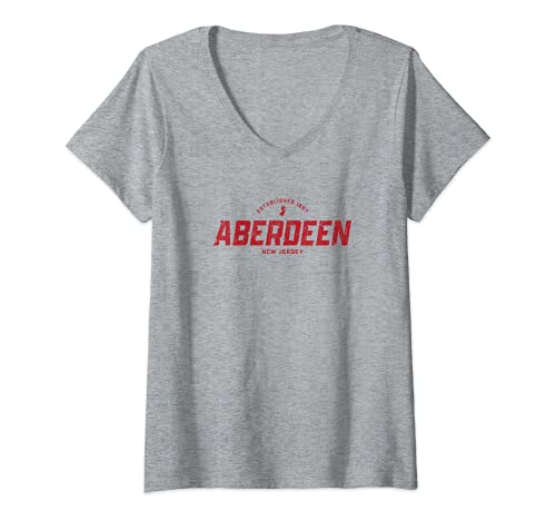Womens Aberdeen New Jersey NJ Vintage Athletic Red Sports Logo V-Neck T-Shirt