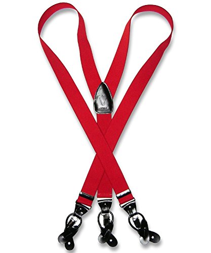 Men's RED SUSPENDERS Y Shape Back Elastic Button & Clip Convertible
