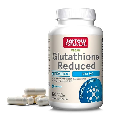 Jarrow Formulas Glutathione Reduced 500 mg - 120 Veggie Capsules - Intracellular Antioxidant - Quality Glutathione Supplements - Supports Recycling of Vitamins C & E - Non-GMO - Gluten Free - Vegan