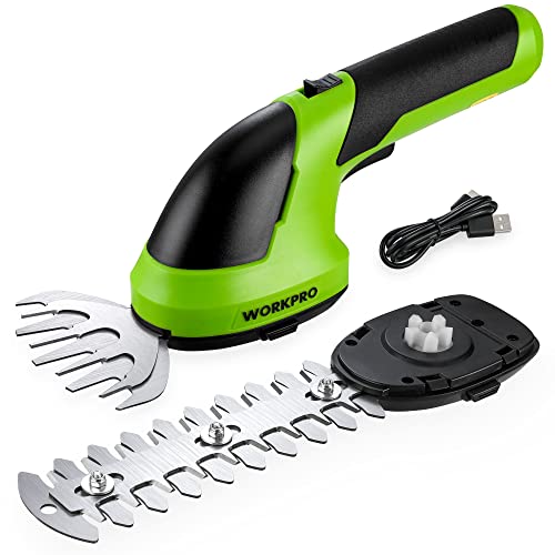 WORKPRO Cordless Grass Shear & Shrubbery Trimmer - 2 in 1 Handheld 7.2V Electric Grass Trimmer Hedge Shears/Grass Cutter Rechargeable Lithium-Ion Battery and Type-C Cable Included