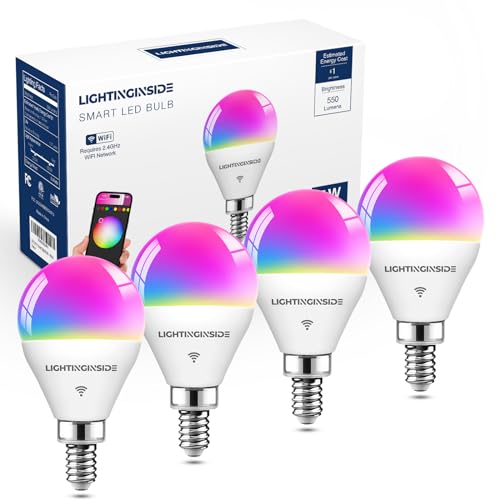 Lightinginside Smart Light Bulbs 50W Equivalent, WiFi G16 1/2 Candelabra E12 Ceiling Fan Smart Bulb Compatible with Alexa/Google Assistant/Smart Life, 5W 550LM, 2.4G WiFi Only, ETL Listed, 4PCS