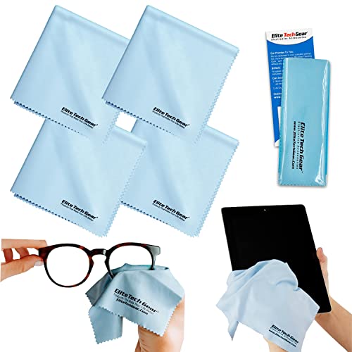 Elite Tech Gear Microfiber Cloth - 4-Pack, 12' x 12' Oversized Cleaning Cloths. Washable and Durable Microfiber Cleaning Cloth for Glasses, Lenses, Electronics and Screens. High Tech Quality Material
