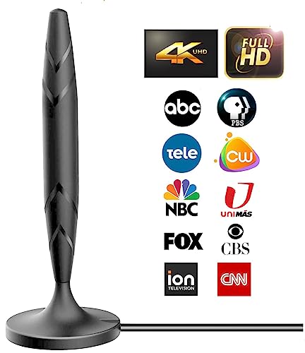 Amplified Indoor Digital TV Antenna – Best Powerful Amplifier, Signal Booster & Has up to 350+ Miles Range, Support 8K 4K Full HD Smart and Older Tvs with 9.9 ft Coaxial Cable [2023 Release]