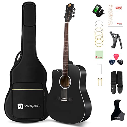 Vangoa Left Handed Guitar, Full Size Cutaway Left Handed Acoustic Guitar Kit for Adult Beginner 41 Inch Lefty Acustica Guitarra Set, Black