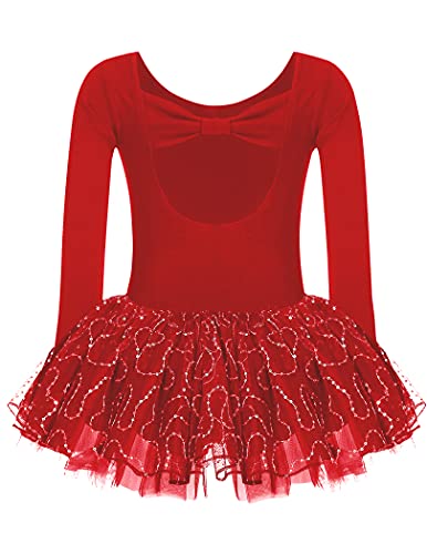 Zaclotre Girls Ballet Long Sleeve Leotards with Tutu Skirt for Dance Red Size 4-5 Toddler