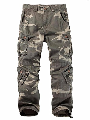 AKARMY Men's Casual Cargo Pants Military Army Camo Pants Combat Work Pants with 8 Pockets(No Belt) 3357 C34 Camo 29