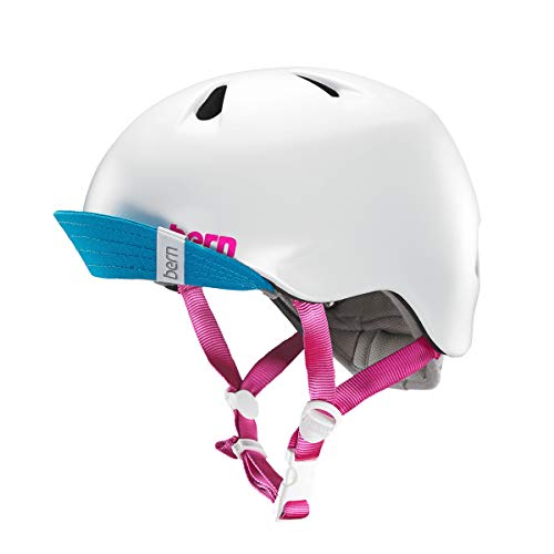 Bern Nina Cycling Helmet for Girls, Satin White w/Flip Visor, S/M