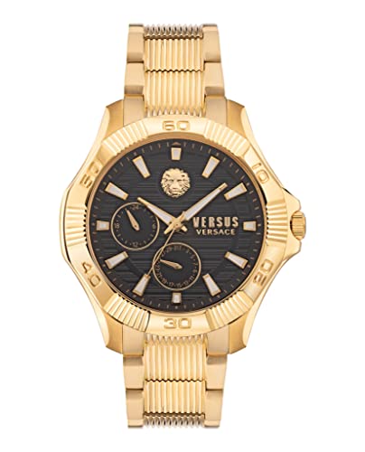 Versus Versace DTLA Collection Luxury Mens Watch Timepiece with a Gold Bracelet Featuring a Gold Case and Black Dial
