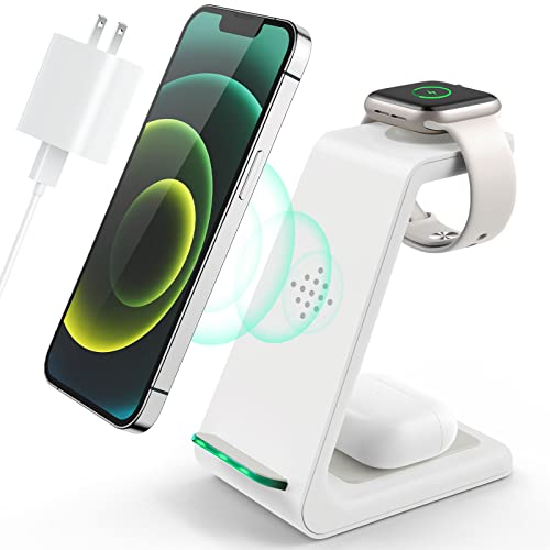Wireless Charging Station, 3 in 1 Fast Desk Charging Station, Wireless Charger Stand for iPhone 15/14/13/12/11 Pro Max/X/Xs Max/8/8 Plus, AirPods 3/2/pro, iWatch Series 9/8/7/6/5/SE/4/3/2