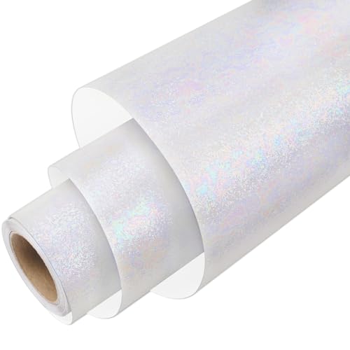WRAPXPERT Glitter Permanent Vinyl, White Vinyl for Cricut - 12'x5ft Colorful Pearl White Adhesive Vinyl Glitter Vinyl Roll for Craft Cutter, DIY Home Decor, Car Decal and Tumbler