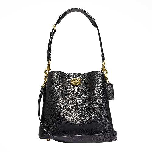 Coach Polished Pebble Leather Willow Bucket, B4/Black, One Size