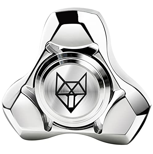 FREELOVE Metal Fidget Spinner for Adults, Stainless Steel Heavy Spinning Toys, Small Mini Fox Hand Gyro, Bearing Premium Long High Spin Fidget Block, Silver