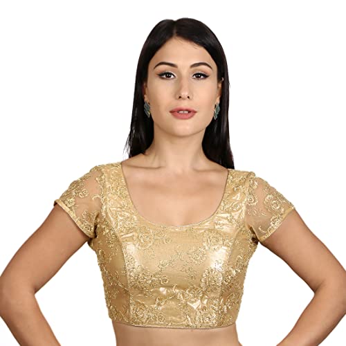 Gada Sisters Women's Indian Choli - Gold Saree Blouse for Women Readymade Designer (Gold, Extra Extra Large)