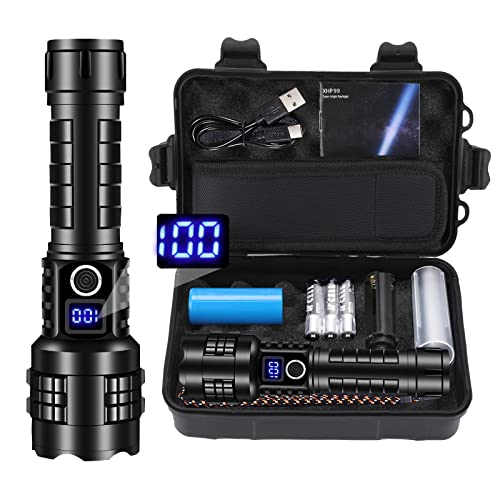 Rechargeable Flashlights High Lumens XHP99 500000 Lumens Brightest LED Tactical Flashlights Super Bright High Powered Flash Light, Powerful Handheld Hunting Flashlight for Emergency Hiking Battle
