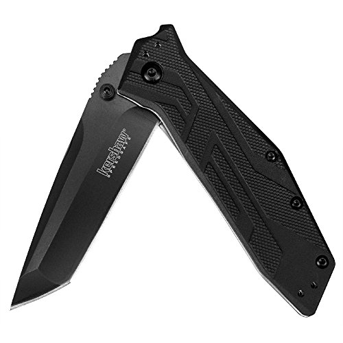 Kershaw Brawler Pocketknife, 3' 8Cr13MoV Steel Modified Tanto Blade, Assisted Folder Opening with Flipper, Liner Lock System, Tactical EDC