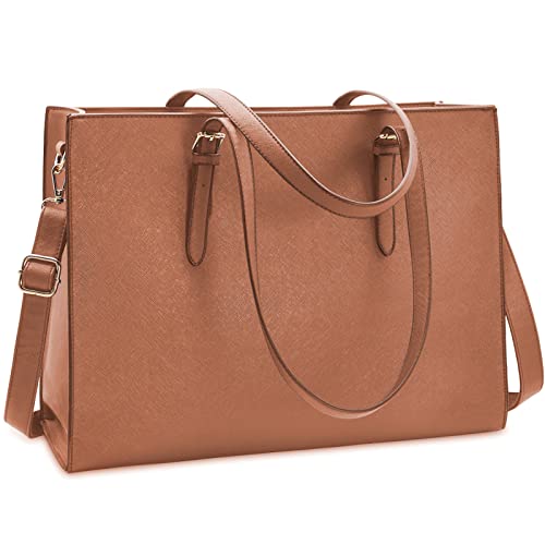 Laptop Bag for Women Waterproof Lightweight Leather 15.6 Inch Computer Tote Bag Business Office Briefcase Large Capacity Handbag Shoulder Bag Professional Office Work Bag Brown