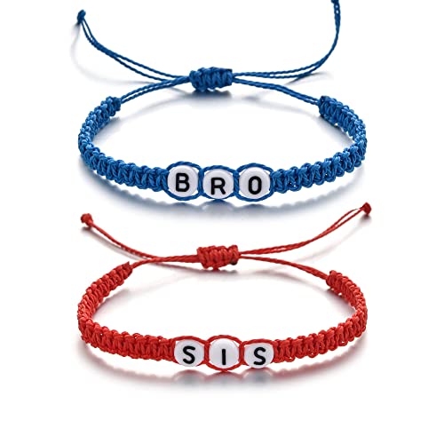 Brother And Sister Bracelets Gift Bracelet Jewelry For Christmas String Letter Adjustable Rope Yarn Beaded Strand Bracelet For Teen Girls Teenage Blue Red Sibling Big Sis Lil Bro Bracelets Gifts